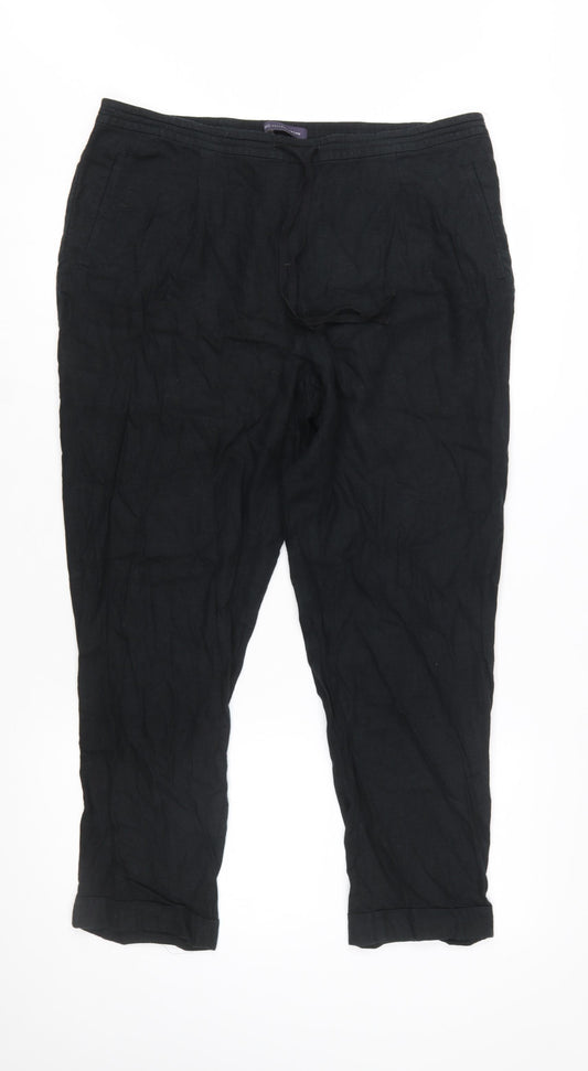 Marks and Spencer Womens Black Linen Blend Cropped Trousers Size 16