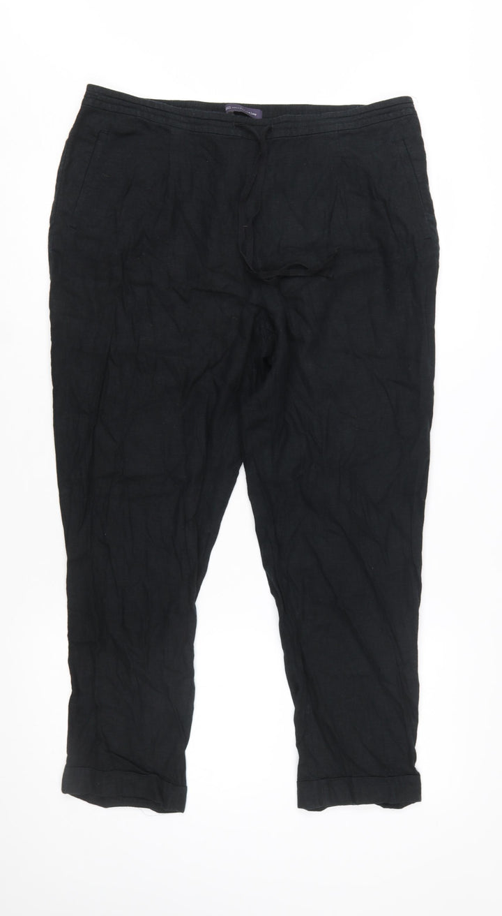 Marks and Spencer Womens Black Linen Blend Cropped Trousers Size 16