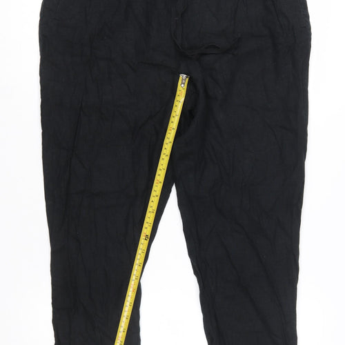Marks and Spencer Womens Black Linen Blend Cropped Trousers Size 16