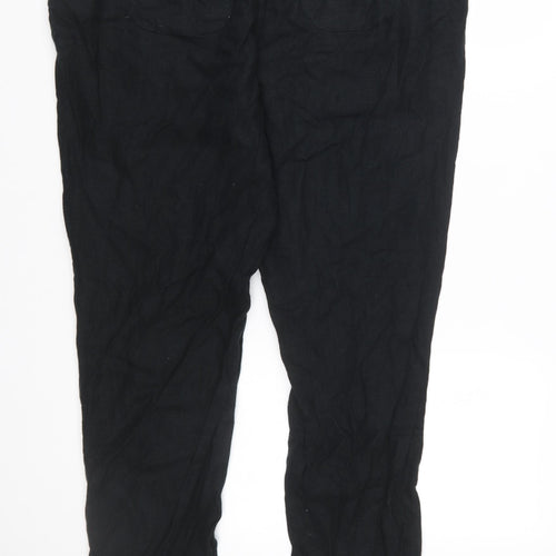 Marks and Spencer Womens Black Linen Blend Cropped Trousers Size 16