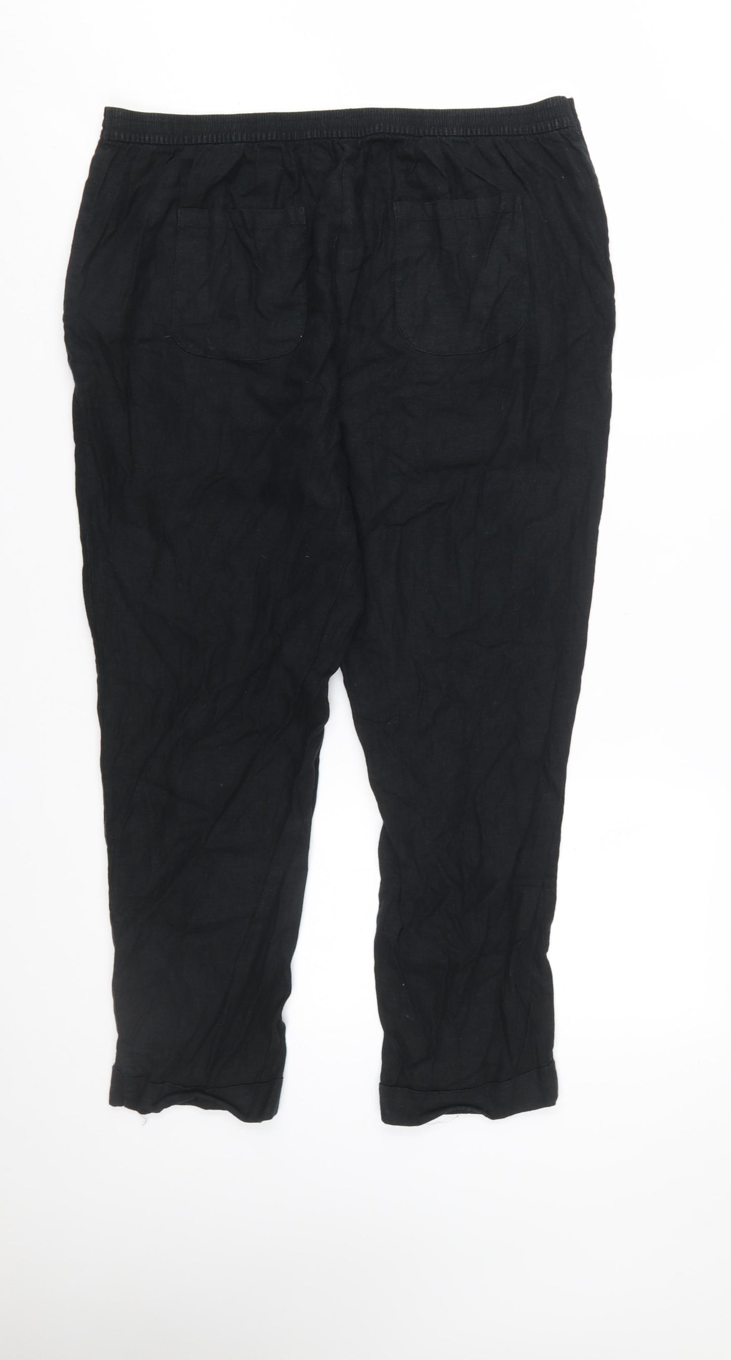 Marks and Spencer Womens Black Linen Blend Cropped Trousers Size 16
