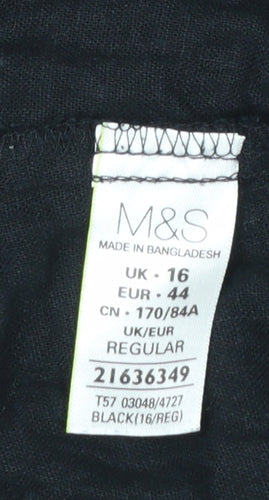Marks and Spencer Womens Black Linen Blend Cropped Trousers Size 16