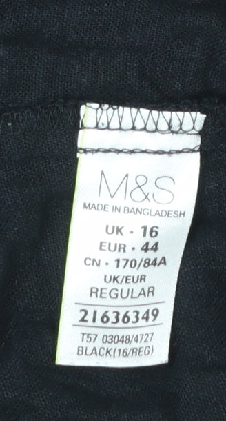 Marks and Spencer Womens Black Linen Blend Cropped Trousers Size 16