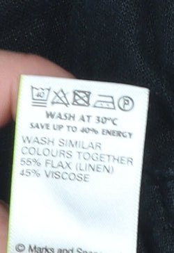 Marks and Spencer Womens Black Linen Blend Cropped Trousers Size 16