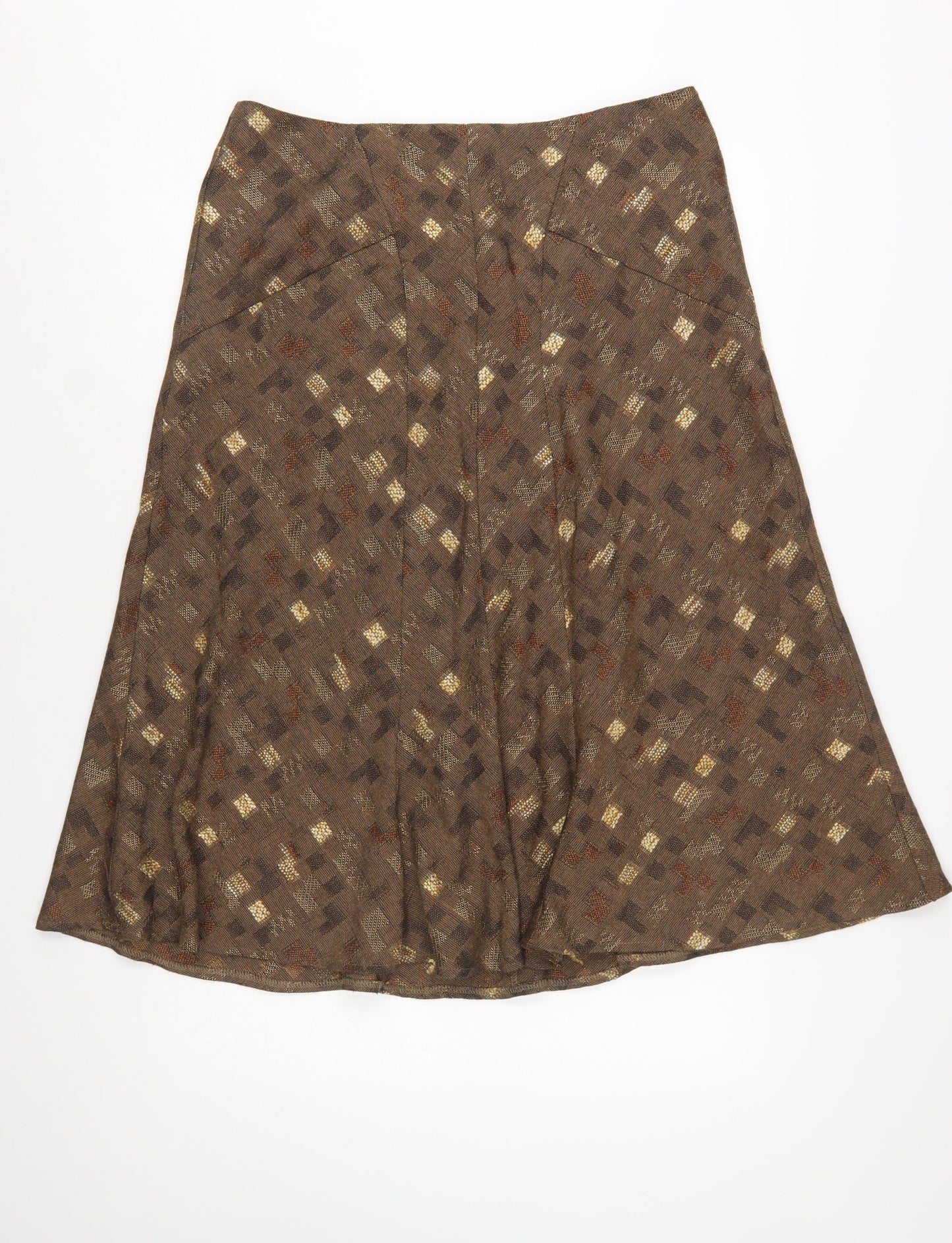 Alex & Co Women Brown Geometric Tweed A-Line Midi Skirt UK 14