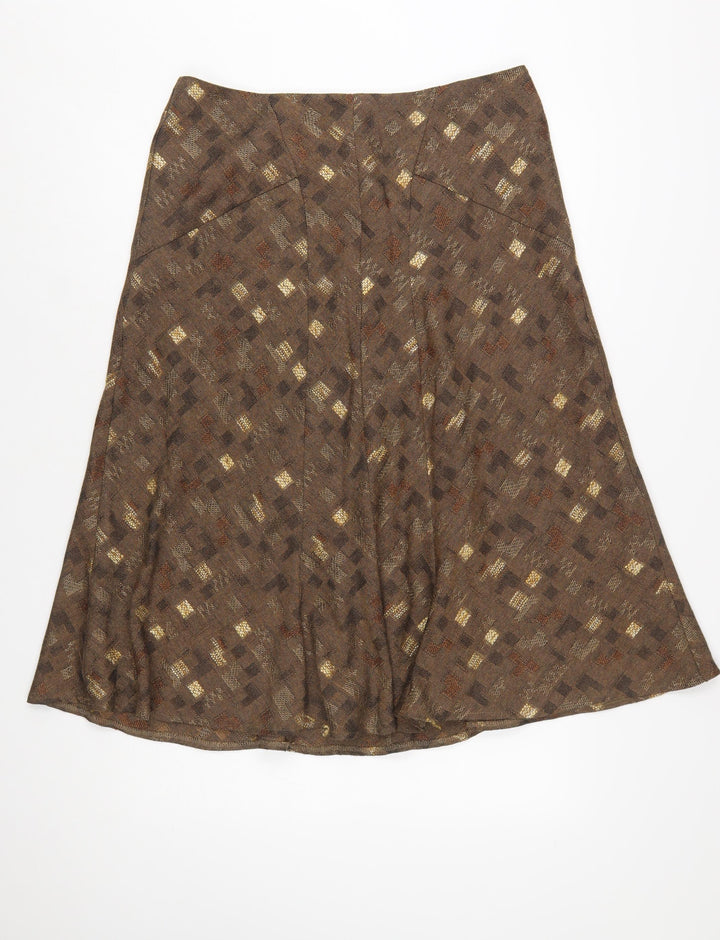 Alex & Co Women Brown Geometric Tweed A-Line Midi Skirt UK 14