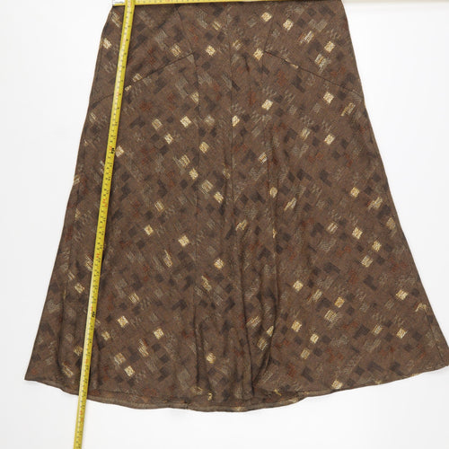Alex & Co Women Brown Geometric Tweed A-Line Midi Skirt UK 14