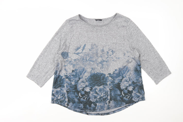 Roman Women Grey Floral 3/4 Sleeve Pullover Jumper Size 20