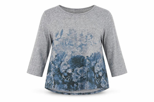 Roman Women Grey Floral 3/4 Sleeve Pullover Jumper Size 20