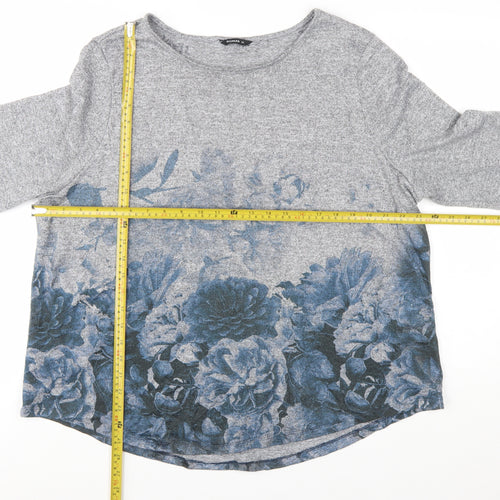 Roman Women Grey Floral 3/4 Sleeve Pullover Jumper Size 20