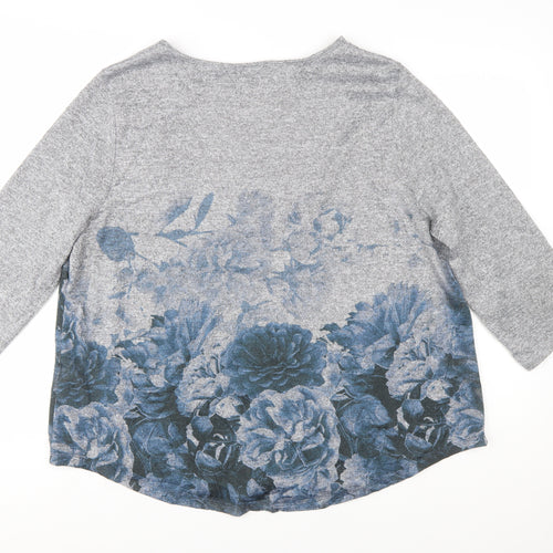 Roman Women Grey Floral 3/4 Sleeve Pullover Jumper Size 20