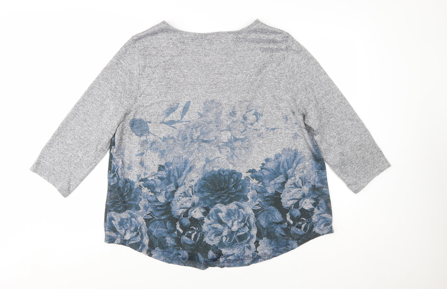 Roman Women Grey Floral 3/4 Sleeve Pullover Jumper Size 20