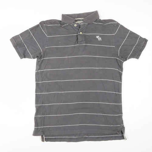 Abercrombie & Fitch Men’s Grey Striped Cotton Polo Shirt Size L