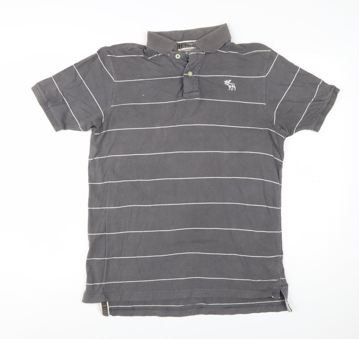 Abercrombie & Fitch Men’s Grey Striped Cotton Polo Shirt Size L