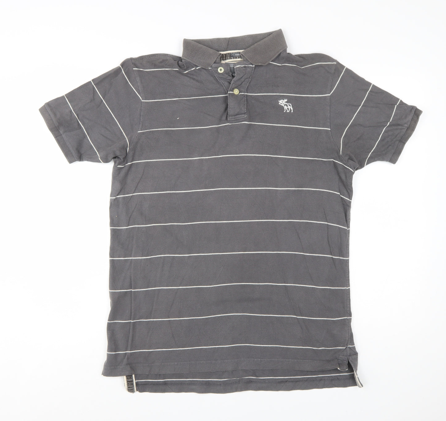 Abercrombie & Fitch Men’s Grey Striped Cotton Polo Shirt Size L