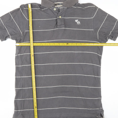 Abercrombie & Fitch Men’s Grey Striped Cotton Polo Shirt Size L
