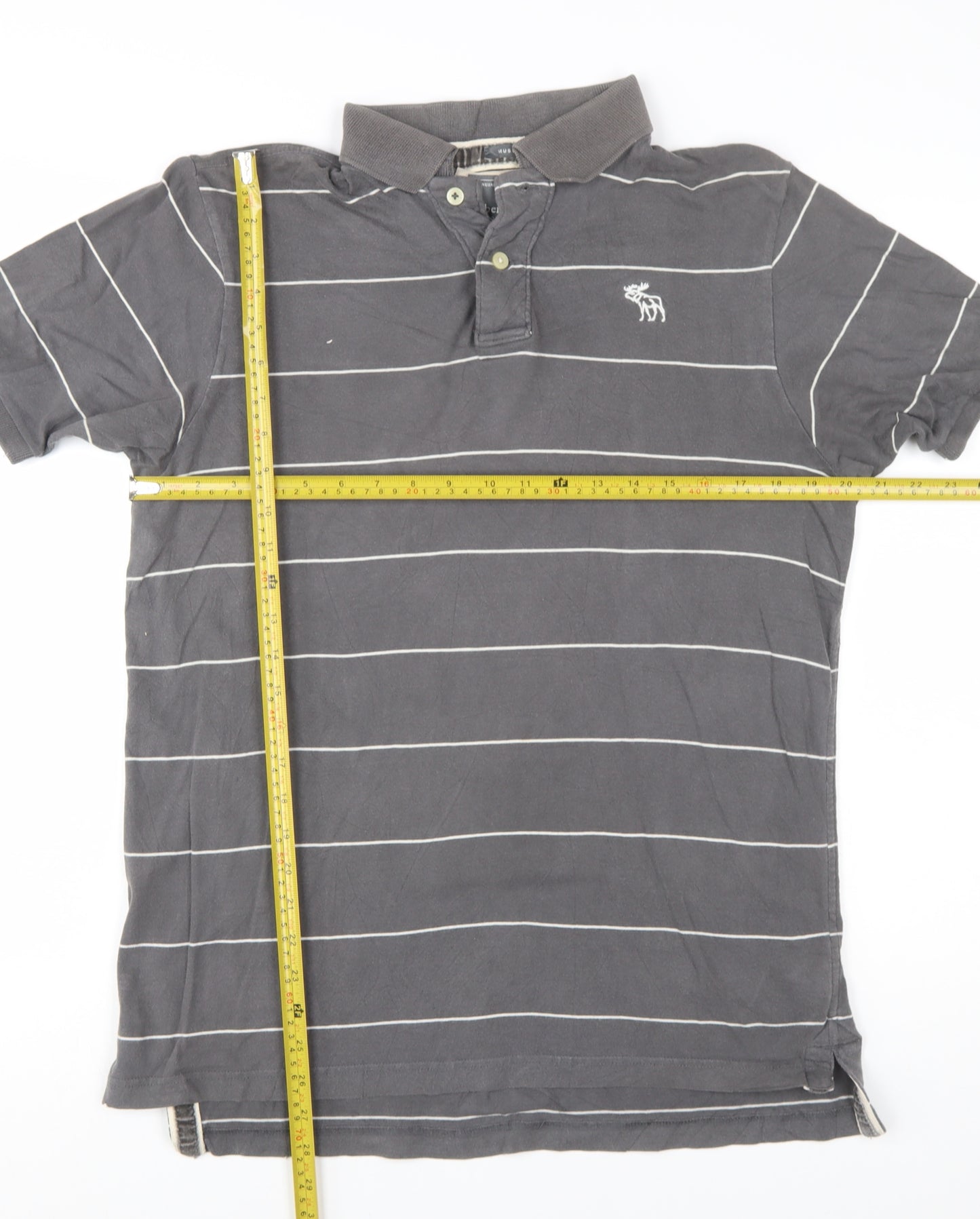 Abercrombie & Fitch Men’s Grey Striped Cotton Polo Shirt Size L