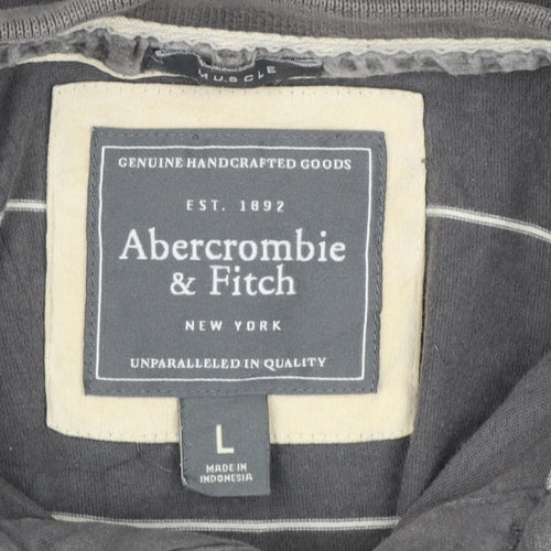 Abercrombie & Fitch Men’s Grey Striped Cotton Polo Shirt Size L