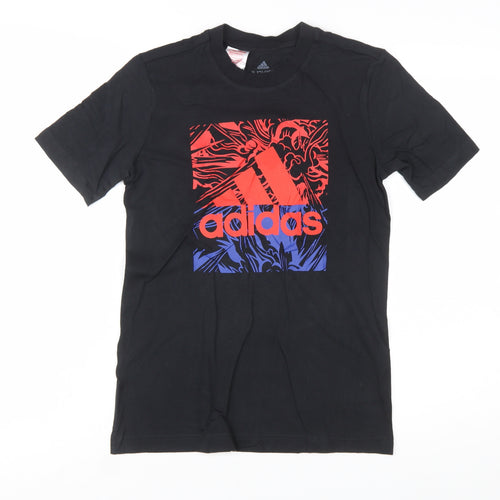 Adidas Boys Black Graphic Logo T-Shirt 11-12 Years Cotton Sports Tee