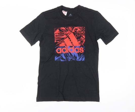 Adidas Boys Black Graphic Logo T-Shirt 11-12 Years Cotton Sports Tee