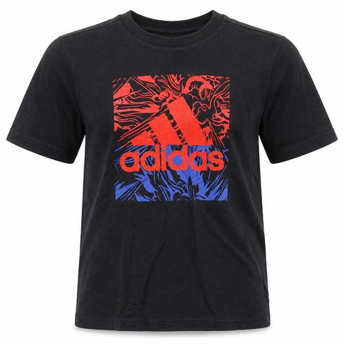 Adidas Boys Black Graphic Logo T-Shirt 11-12 Years Cotton Sports Tee