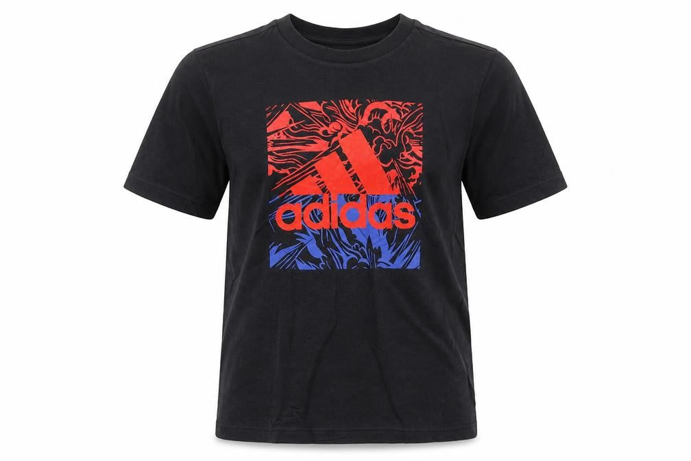 Adidas Boys Black Graphic Logo T-Shirt 11-12 Years Cotton Sports Tee