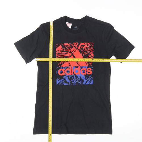 Adidas Boys Black Graphic Logo T-Shirt 11-12 Years Cotton Sports Tee