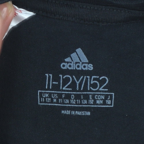 Adidas Boys Black Graphic Logo T-Shirt 11-12 Years Cotton Sports Tee