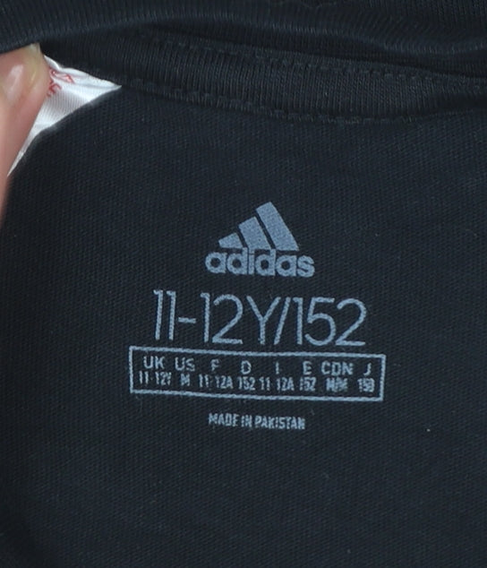 Adidas Boys Black Graphic Logo T-Shirt 11-12 Years Cotton Sports Tee