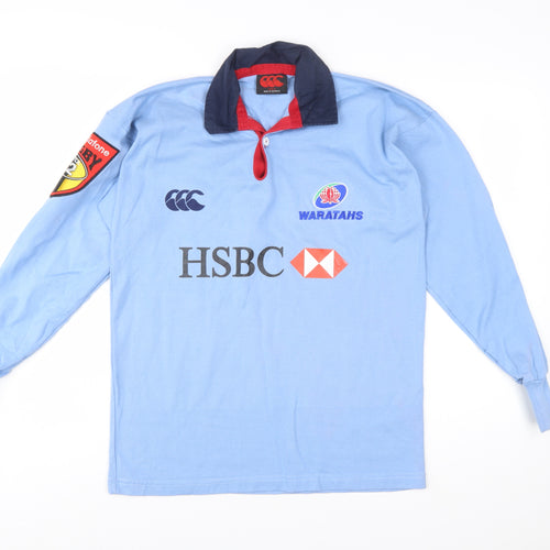 Canterbury Mens Blue Waratahs Rugby Long Sleeve Polo Shirt Size S
