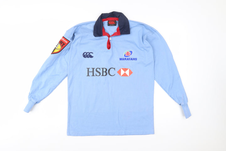 Canterbury Mens Blue Waratahs Rugby Long Sleeve Polo Shirt Size S