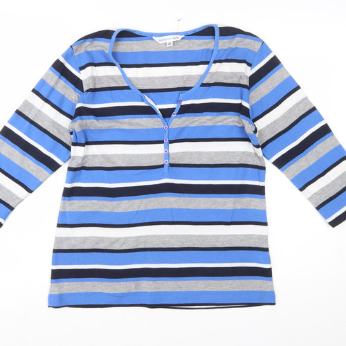 Harbour View Women's Blue Striped 3/4 Sleeve Henley T-Shirt M
