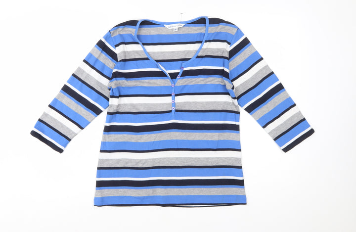 Harbour View Women's Blue Striped 3/4 Sleeve Henley T-Shirt M