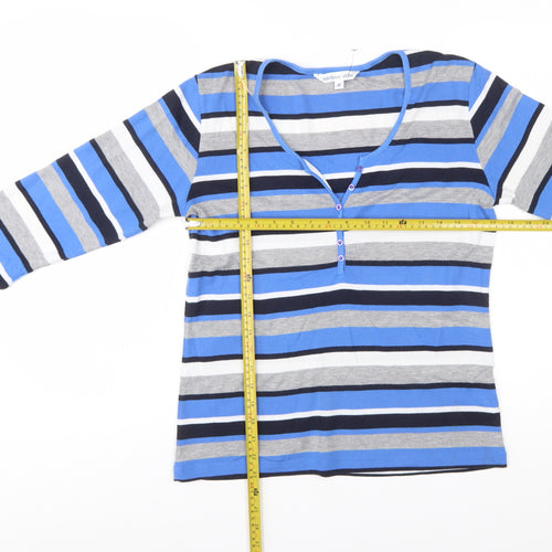 Harbour View Women's Blue Striped 3/4 Sleeve Henley T-Shirt M