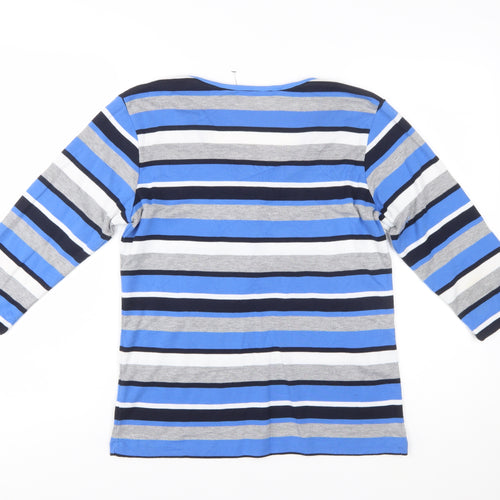 Harbour View Women's Blue Striped 3/4 Sleeve Henley T-Shirt M