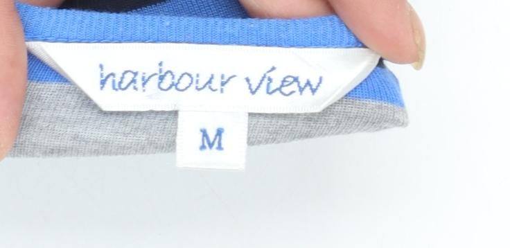 Harbour View Women's Blue Striped 3/4 Sleeve Henley T-Shirt M