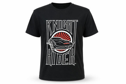Front view of Knight Rider Men's Black Large Graphic Movie Car T-Shirt 100% Cotton