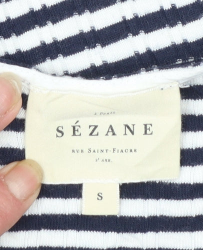 Sézane Women’s Blue Striped Cotton Jersey T-Shirt Size S