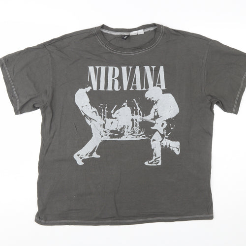 H&M Divided Women's Grey Nirvana Band T-Shirt Size 12 Casual Cotton