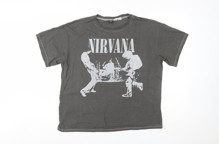 H&M Divided Women's Grey Nirvana Band T-Shirt Size 12 Casual Cotton