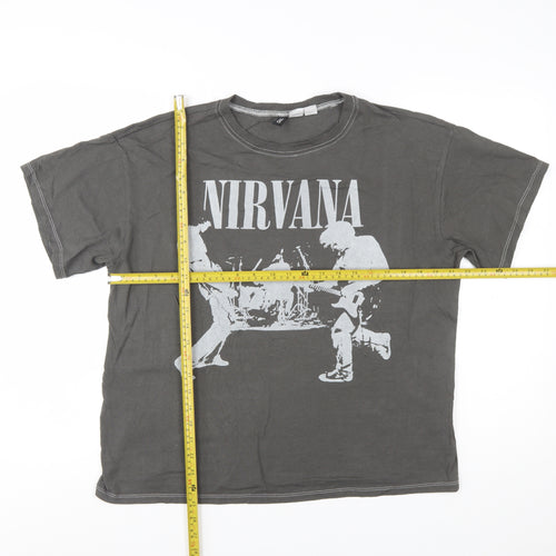 H&M Divided Women's Grey Nirvana Band T-Shirt Size 12 Casual Cotton
