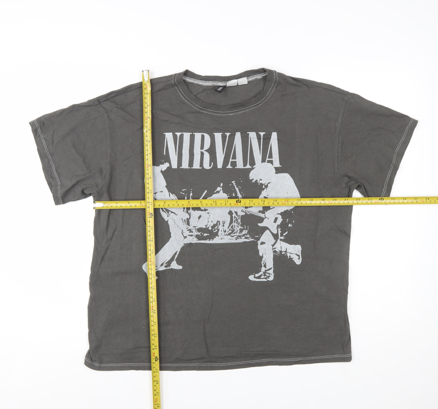 H&M Divided Women's Grey Nirvana Band T-Shirt Size 12 Casual Cotton