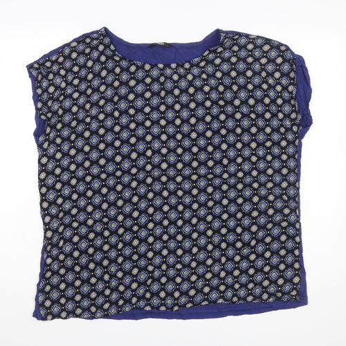 Max Women's Blue Geometric Short Sleeve Rayon Viscose Blouse 3XL Plus