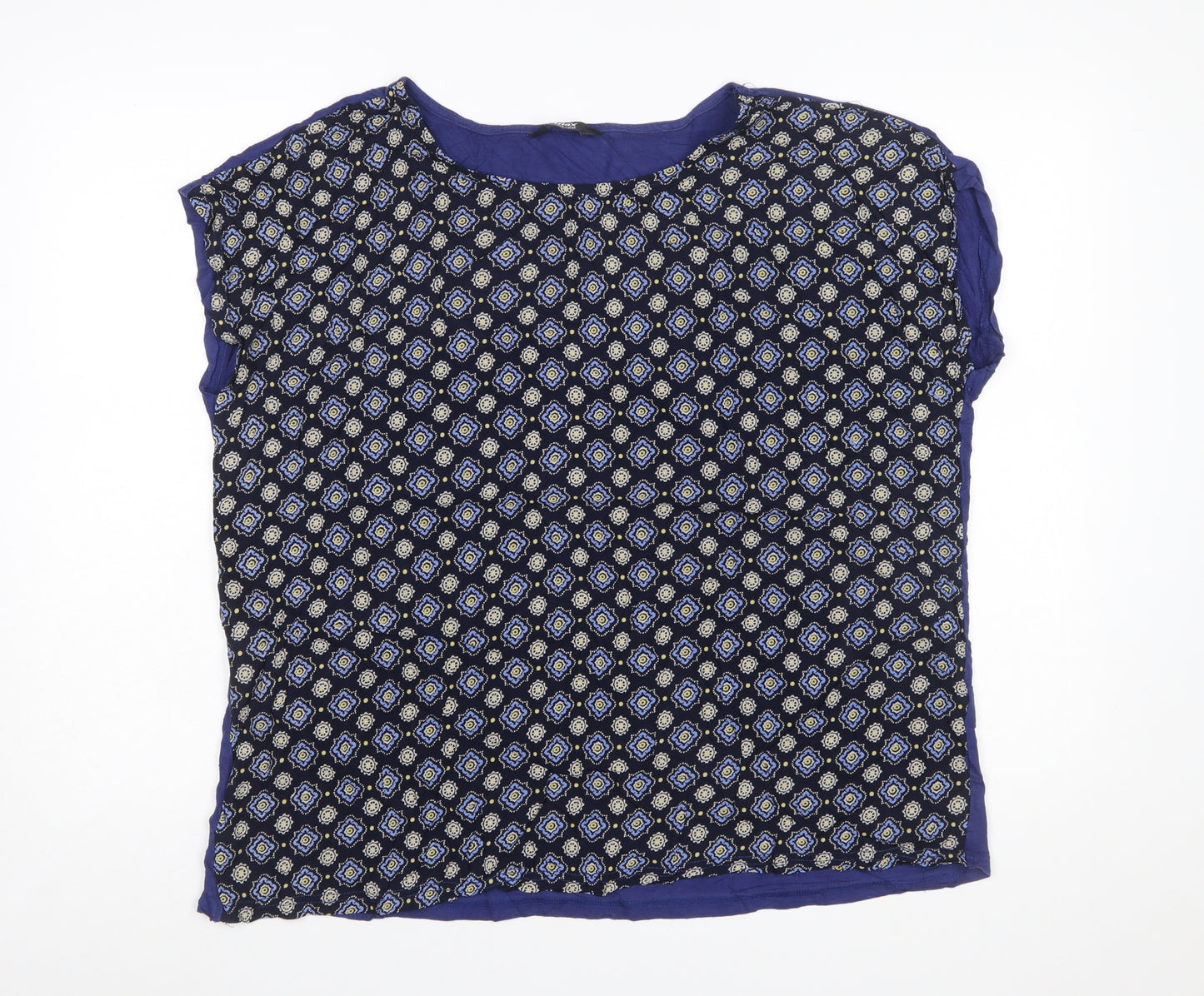 Max Women's Blue Geometric Short Sleeve Rayon Viscose Blouse 3XL Plus