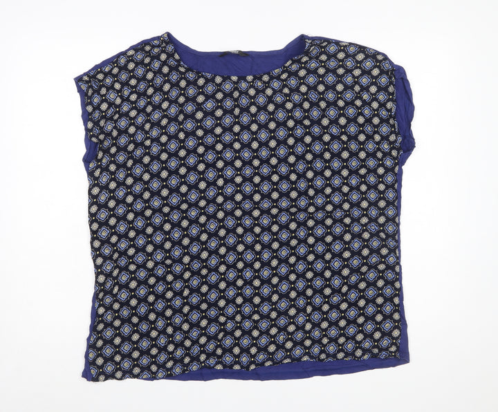 Max Women's Blue Geometric Short Sleeve Rayon Viscose Blouse 3XL Plus
