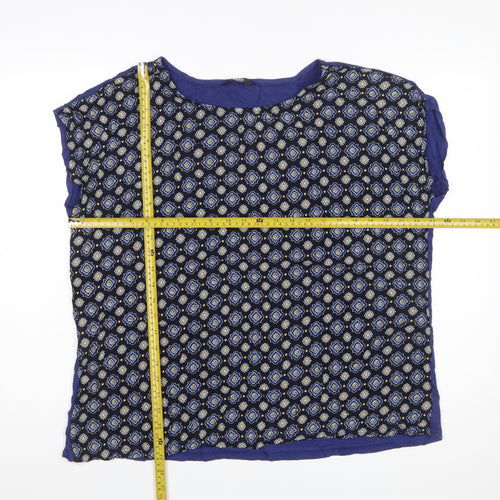 Max Women's Blue Geometric Short Sleeve Rayon Viscose Blouse 3XL Plus