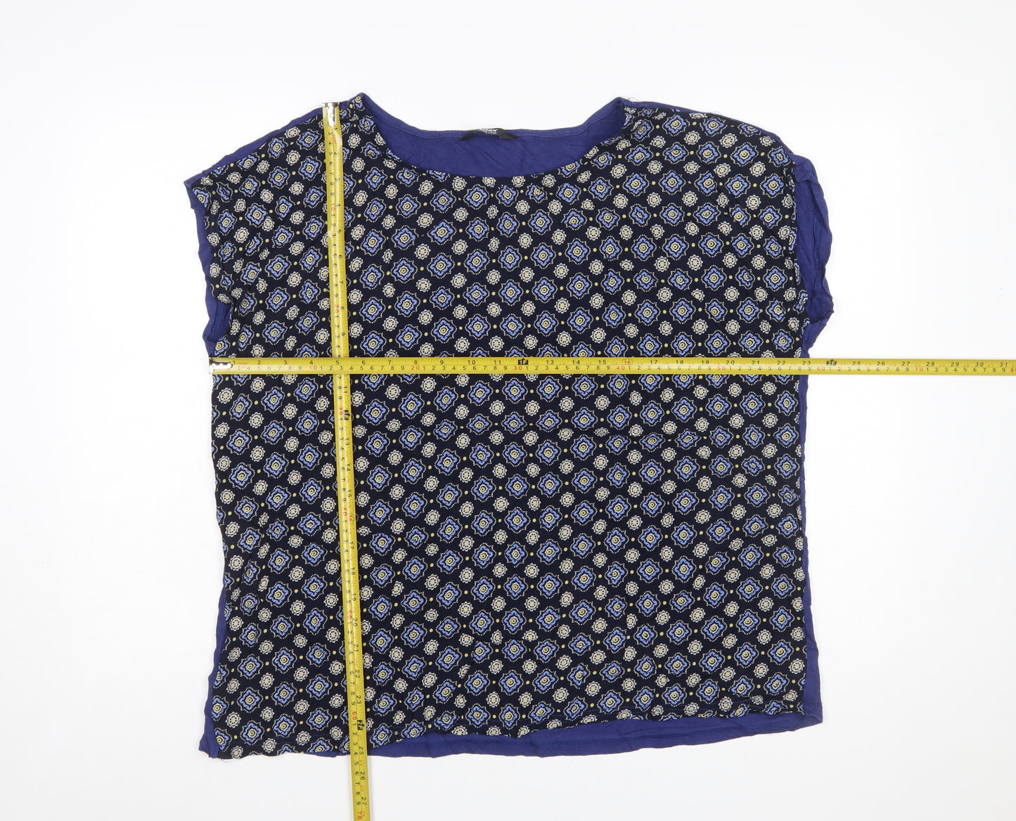 Max Women's Blue Geometric Short Sleeve Rayon Viscose Blouse 3XL Plus