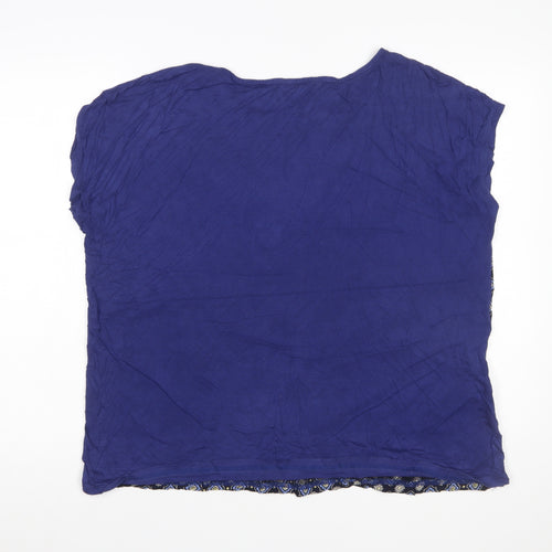 Max Women's Blue Geometric Short Sleeve Rayon Viscose Blouse 3XL Plus