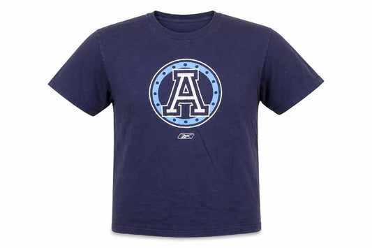 Front view of Reebok Men Navy Blue Cotton Sports Graphic T-Shirt, size L