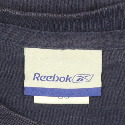 Reebok Men Navy Blue Cotton Sports Graphic T-Shirt Size L
